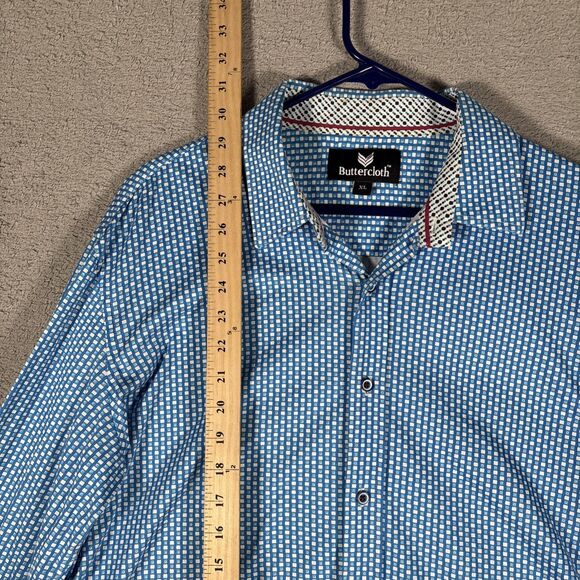 ButterCloth Mens Button Down Shirt Size XL Blue White Geometric‎ Flipcuff Preppy - Picture 6 of 13